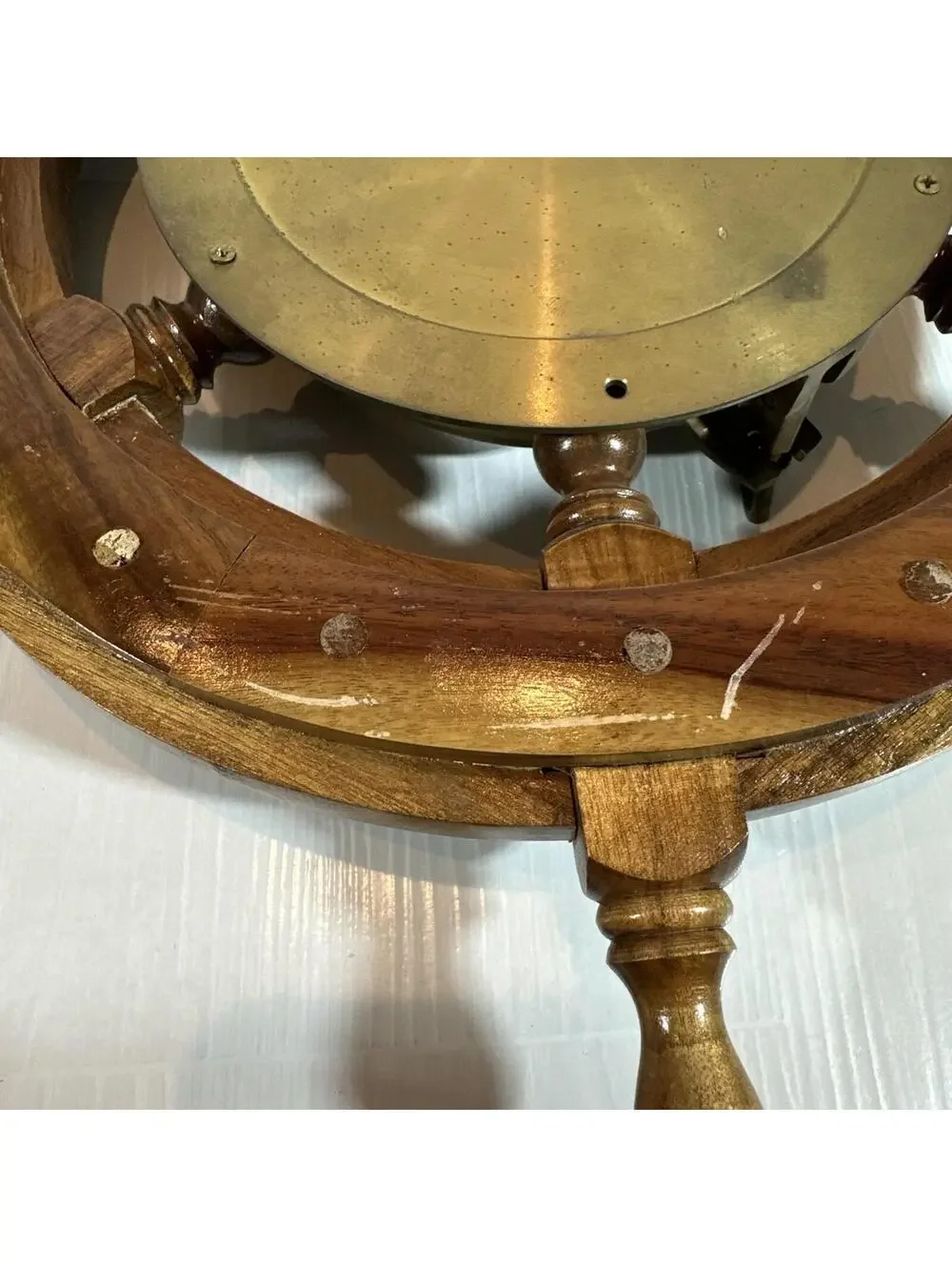Vintage‎ Chadburns Nautical Porthole Ship Wheel Wall Clock Wooden Brass 18 1/2”